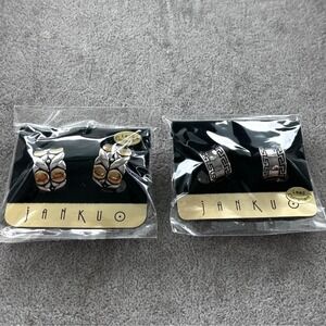 Janku Clip On Earrings Set: Greek Key & Owl Design 2 sets